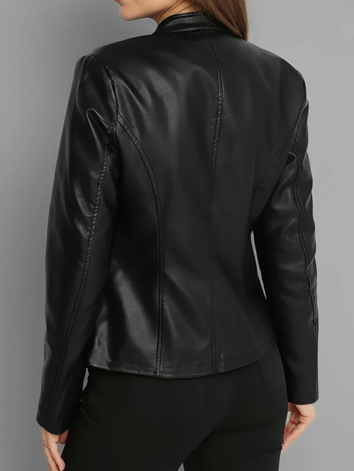 Women's Leather Jacket with Stand Collar