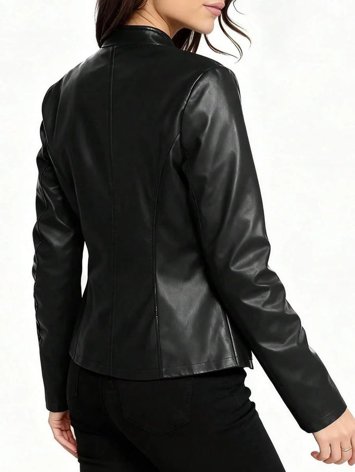 Women's Leather Jacket with Stand Collar