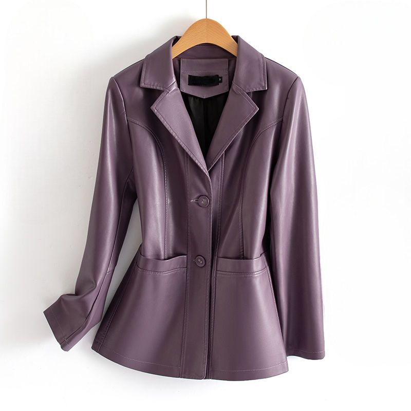 Veste ajustée en cuir pour femme avec poches plaquées