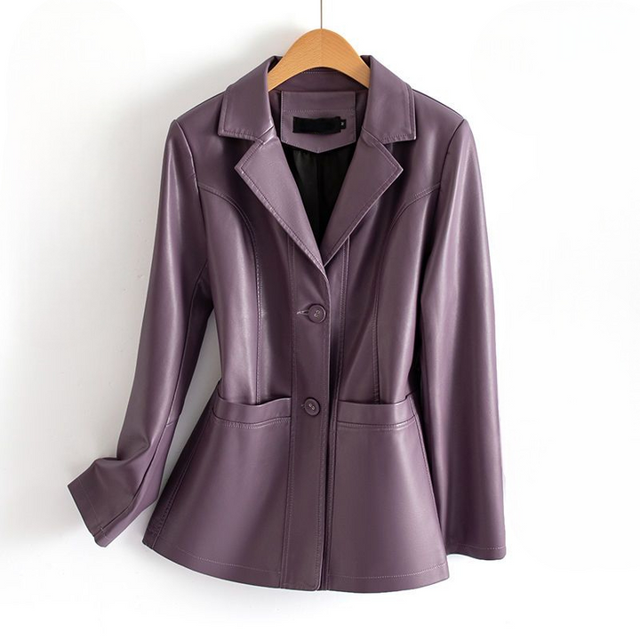 Veste ajustée en cuir pour femme avec poches plaquées