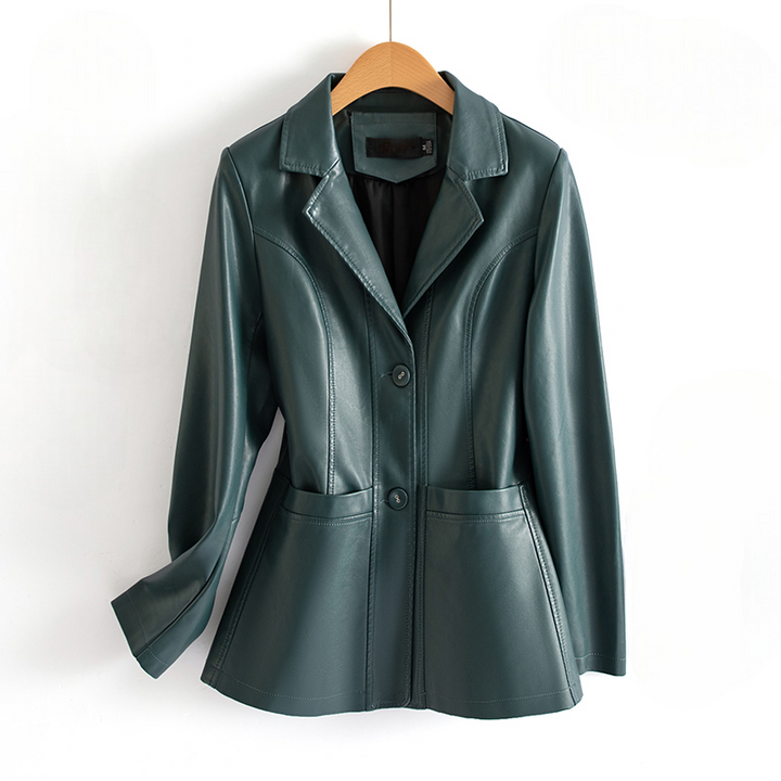 Veste ajustée en cuir pour femme avec poches plaquées