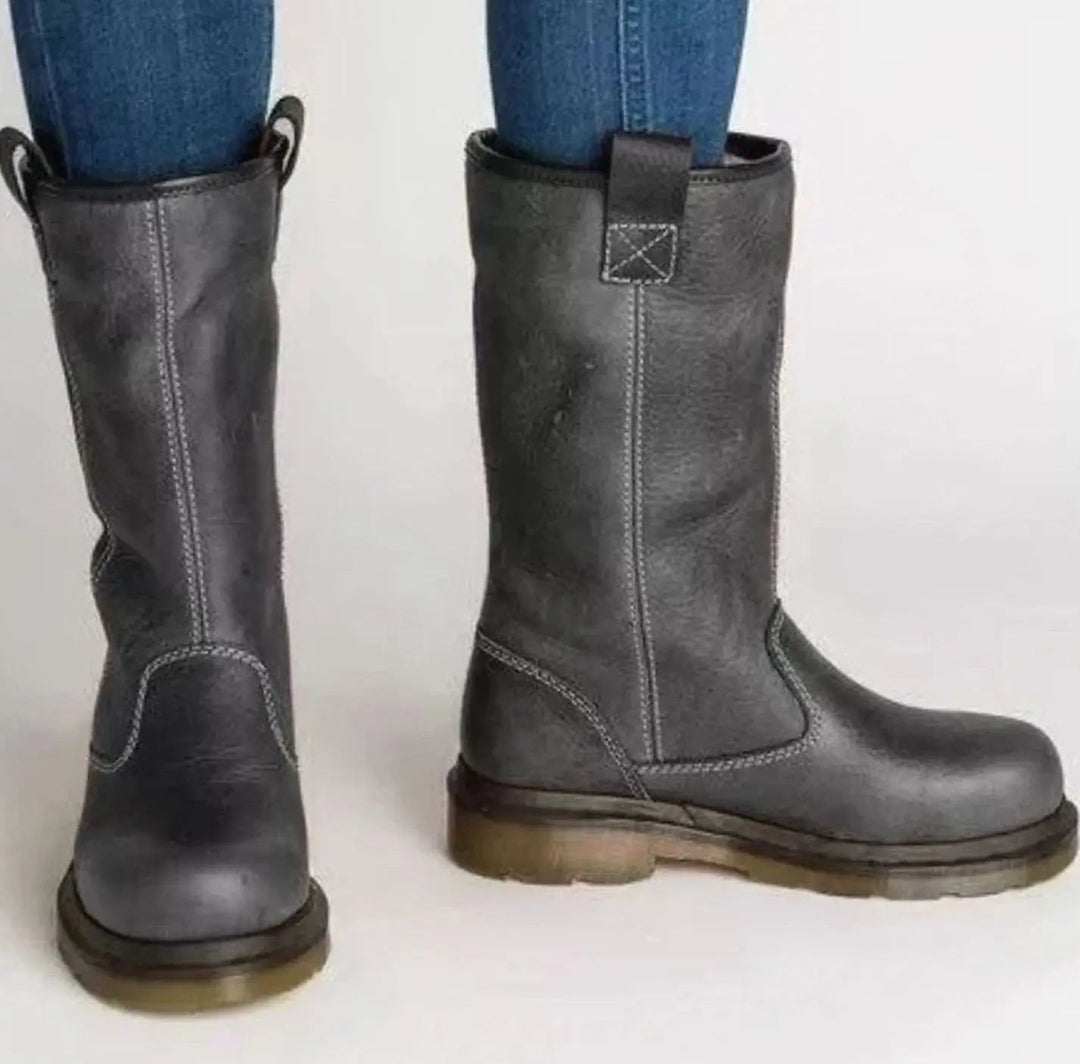 Bottes pour femme en cuir doublées en polaire, hauteur mi-mollet