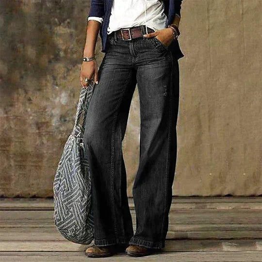 Women's Wide-Leg Denim Jeans with Contrast Stitching