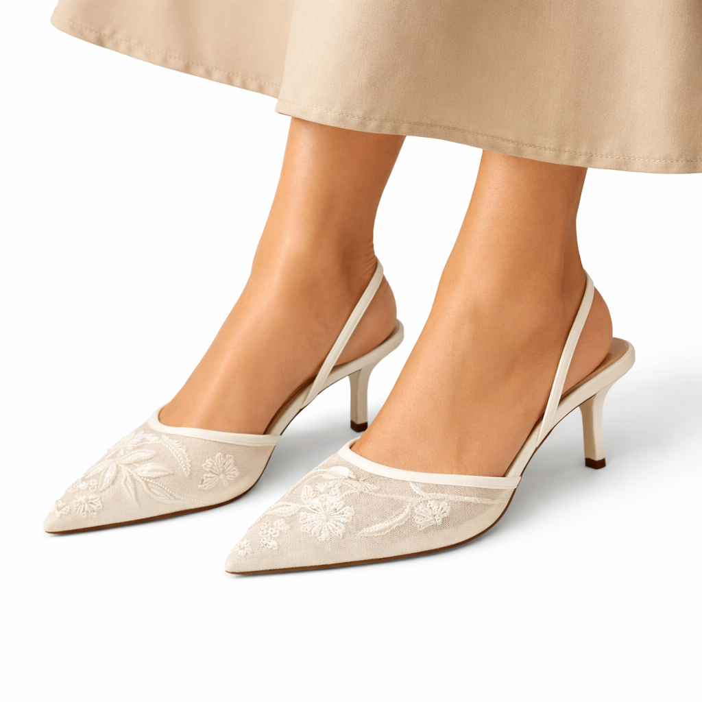 Women's Embroidered Mesh Pointed Toe Heels