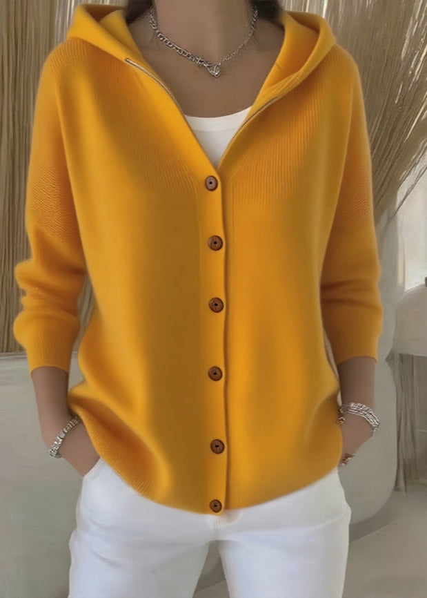 Women's Hooded Knit Cardigan with Button Front