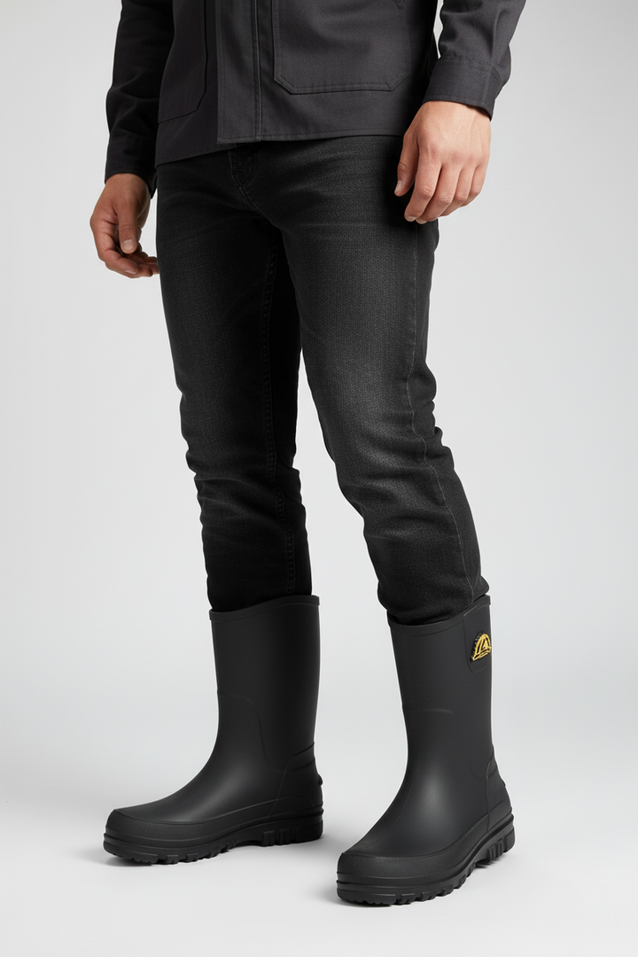 Bottes de pluie pour homme en caoutchouc, à enfiler, montant jusqu’au genou et imperméables