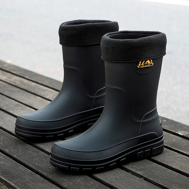 Bottes de pluie pour homme en caoutchouc, à enfiler, montant jusqu’au genou et imperméables