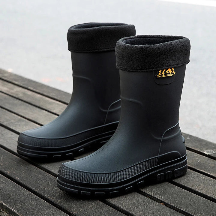 Bottes de pluie pour homme en caoutchouc, à enfiler, montant jusqu’au genou et imperméables
