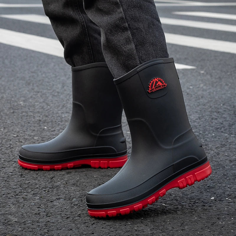 Bottes de pluie pour homme en caoutchouc, à enfiler, montant jusqu’au genou et imperméables