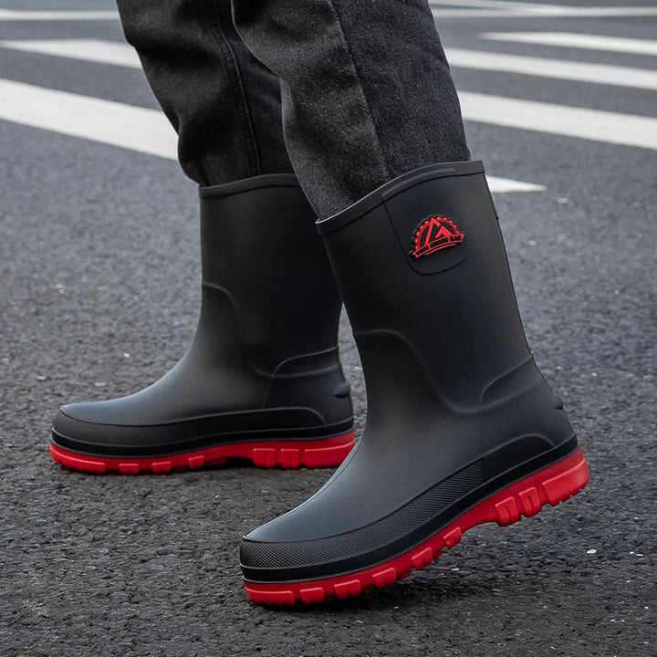 Bottes de pluie pour homme en caoutchouc, à enfiler, montant jusqu’au genou et imperméables