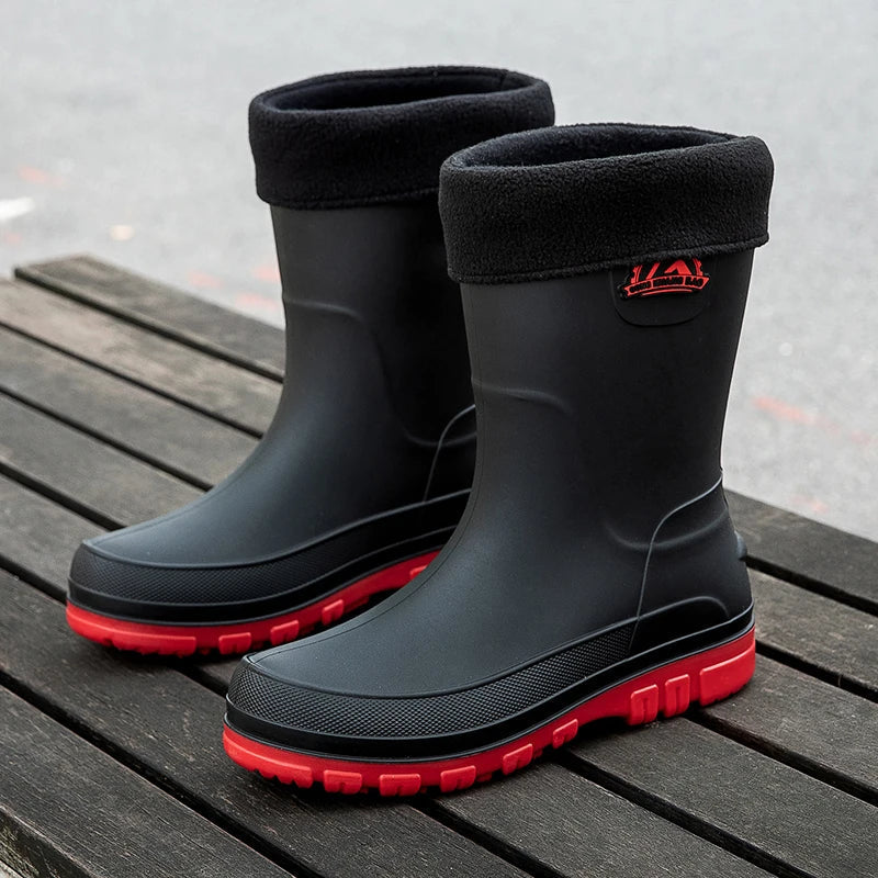 Bottes de pluie pour homme en caoutchouc, à enfiler, montant jusqu’au genou et imperméables