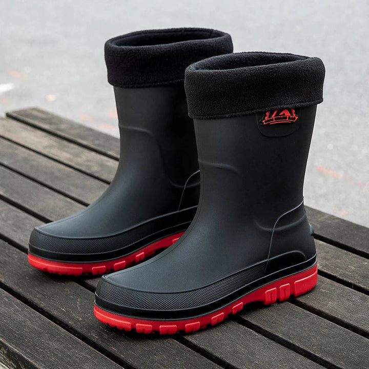 Bottes de pluie pour homme en caoutchouc, à enfiler, montant jusqu’au genou et imperméables