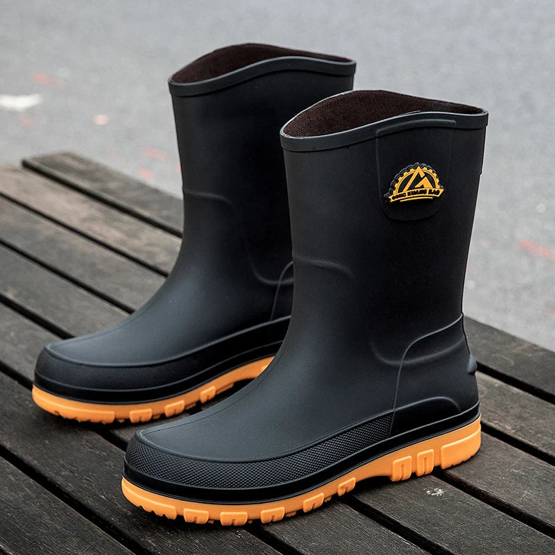 Bottes de pluie pour homme en caoutchouc, à enfiler, montant jusqu’au genou et imperméables