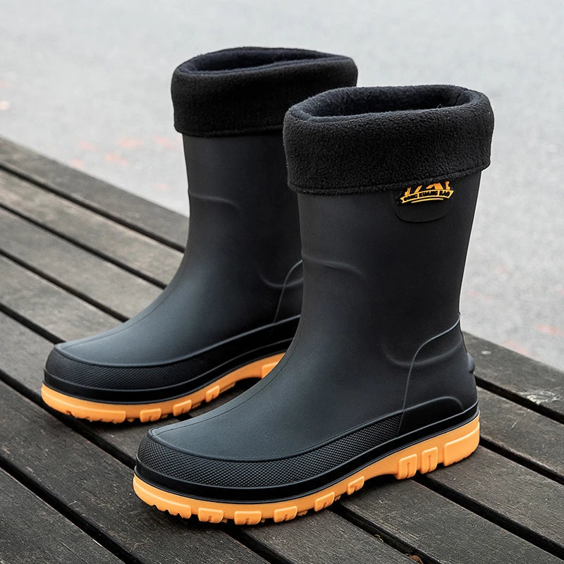 Bottes de pluie pour homme en caoutchouc, à enfiler, montant jusqu’au genou et imperméables