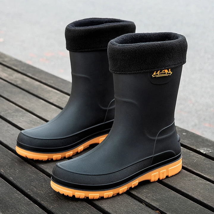 Bottes de pluie pour homme en caoutchouc, à enfiler, montant jusqu’au genou et imperméables