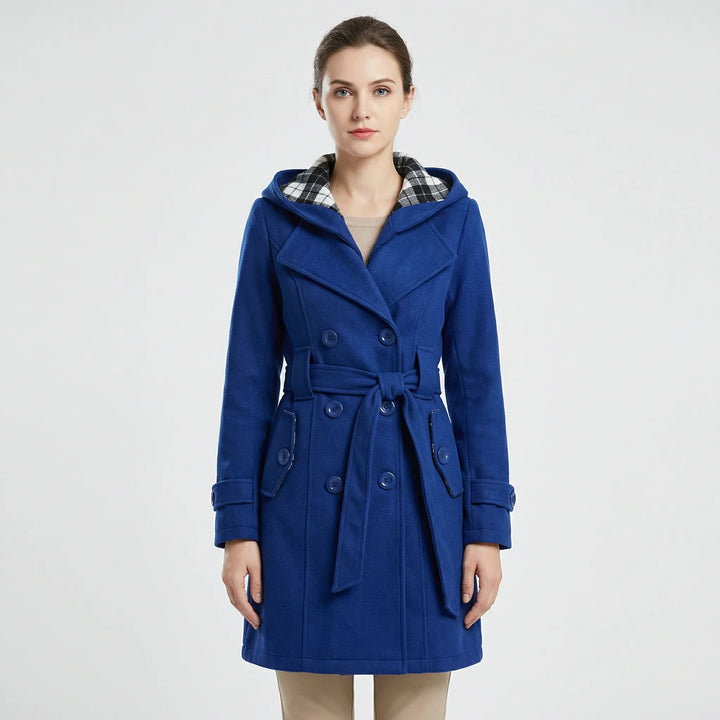 Women's Hooded Trench Coat with Double-Breasted Belt