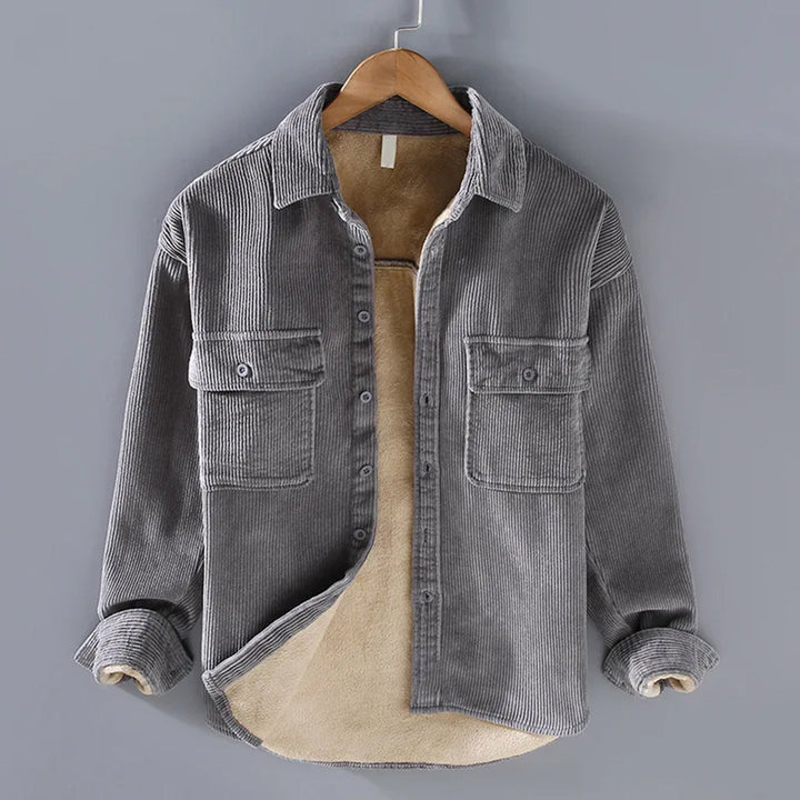 Men's Fleece-Lined Corduroy Overshirt with Chest Pockets