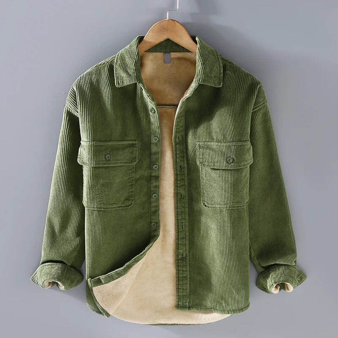 Men's Fleece-Lined Corduroy Overshirt with Chest Pockets