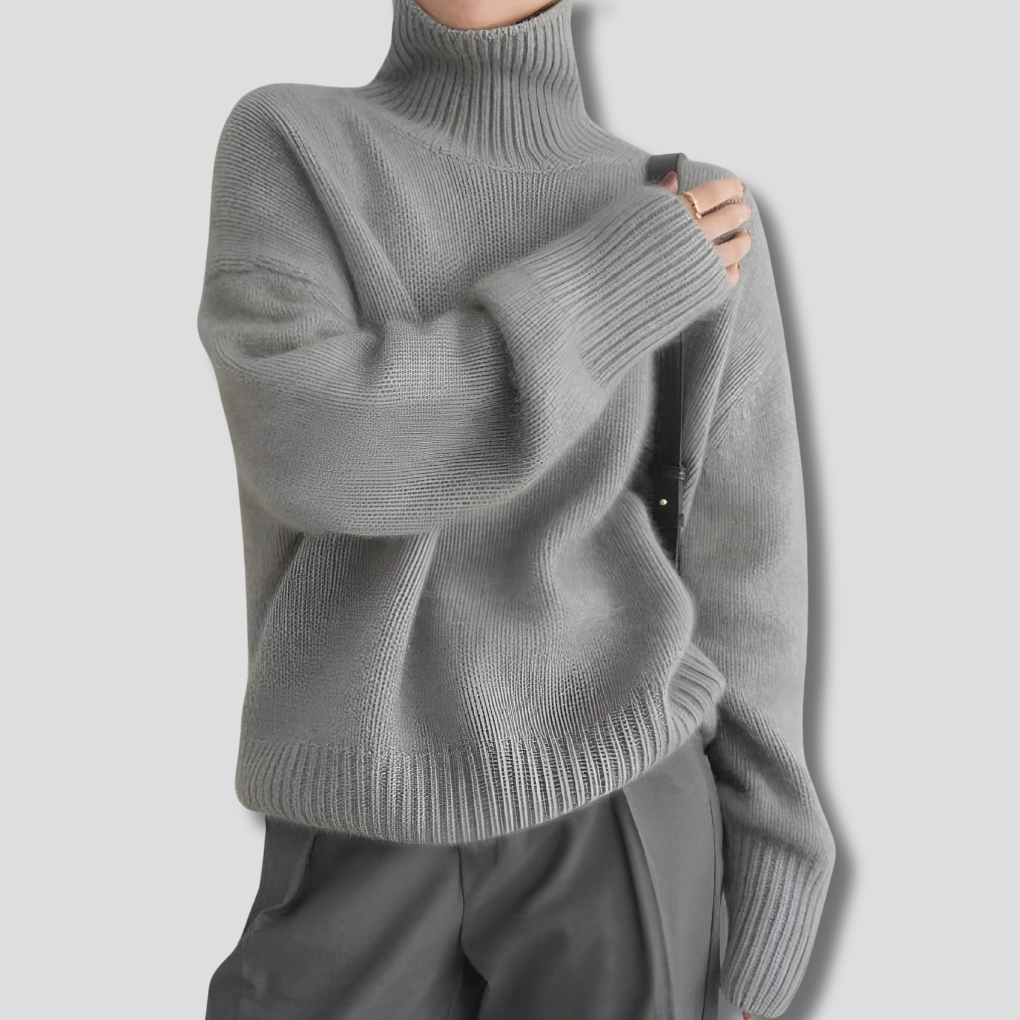 Pull à col roulé pour femme, coupe décontractée, avec poignets côtelés