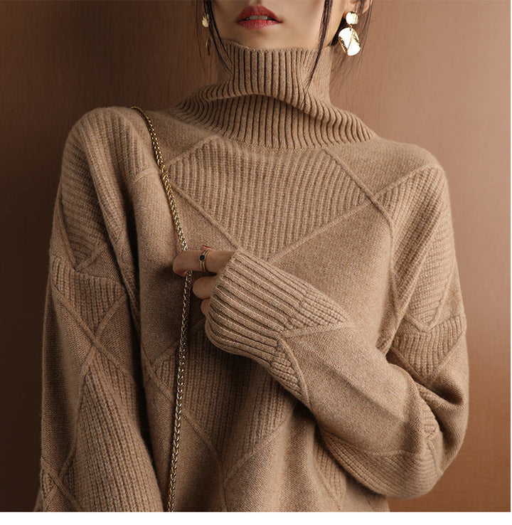 Women's Textured Roll Neck Knit Jumper