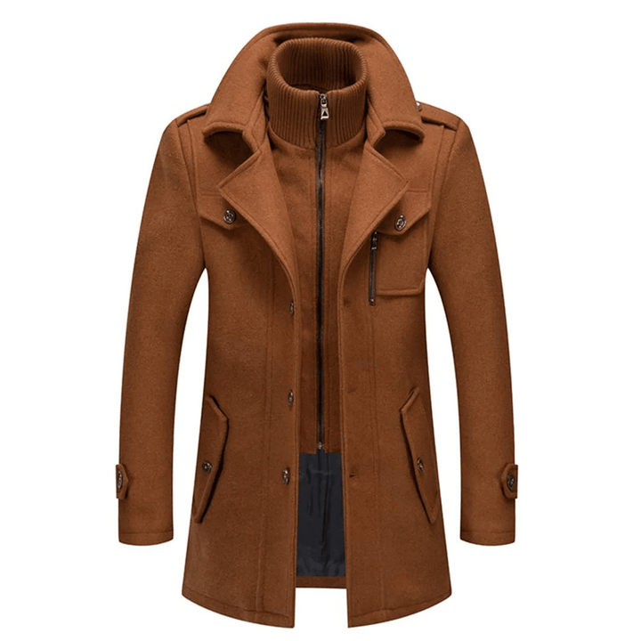 Trench-coat pour homme en laine mélangée avec col montant