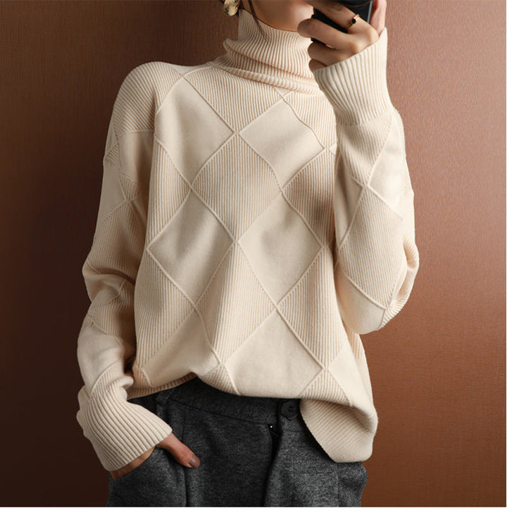 Women's Textured Roll Neck Knit Jumper
