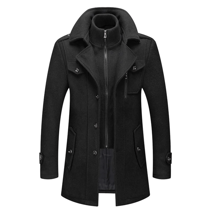 Trench-coat pour homme en laine mélangée avec col montant