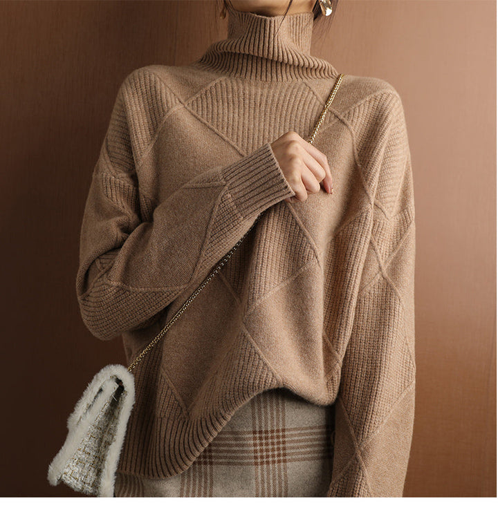 Women's Textured Roll Neck Knit Jumper