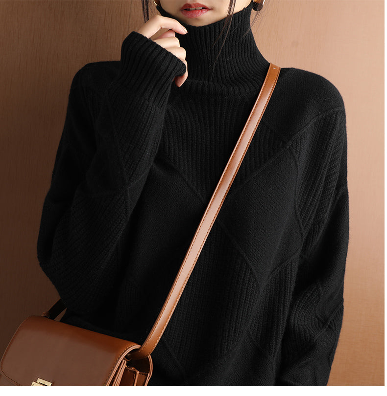 Women's Textured Roll Neck Knit Jumper