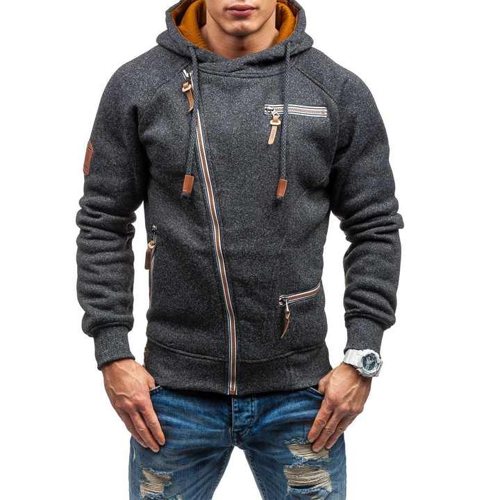 Men's Asymmetric Zip-Up Hoodie with Multiple Zipped Pockets
