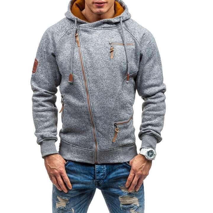 Men's Asymmetric Zip-Up Hoodie with Multiple Zipped Pockets