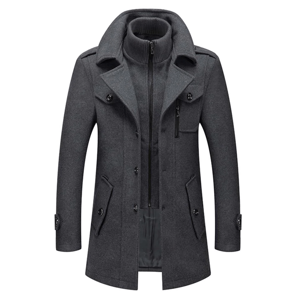 Trench-coat pour homme en laine mélangée avec col montant