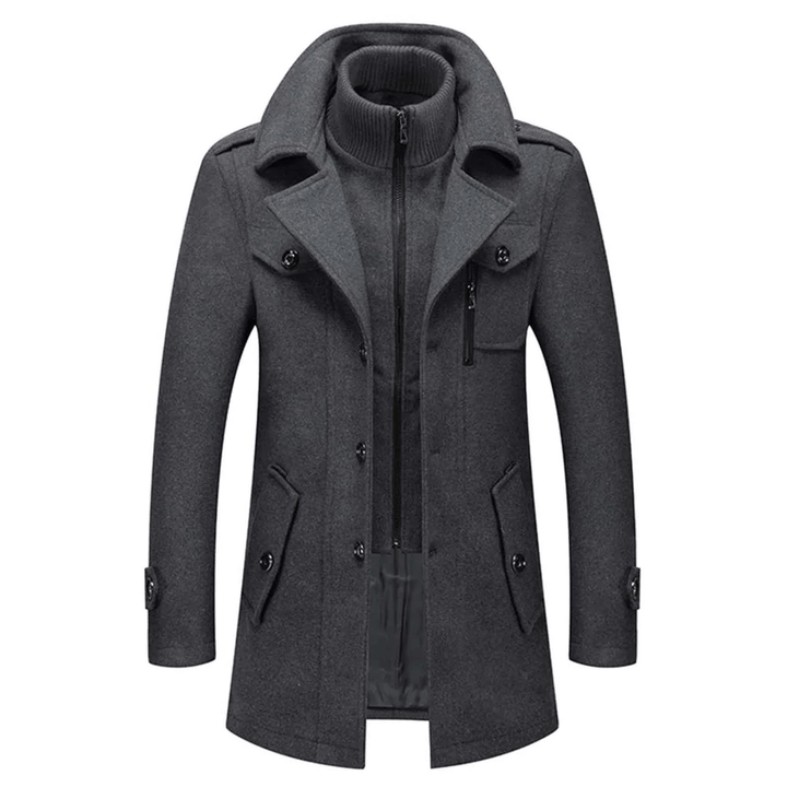 Trench-coat pour homme en laine mélangée avec col montant