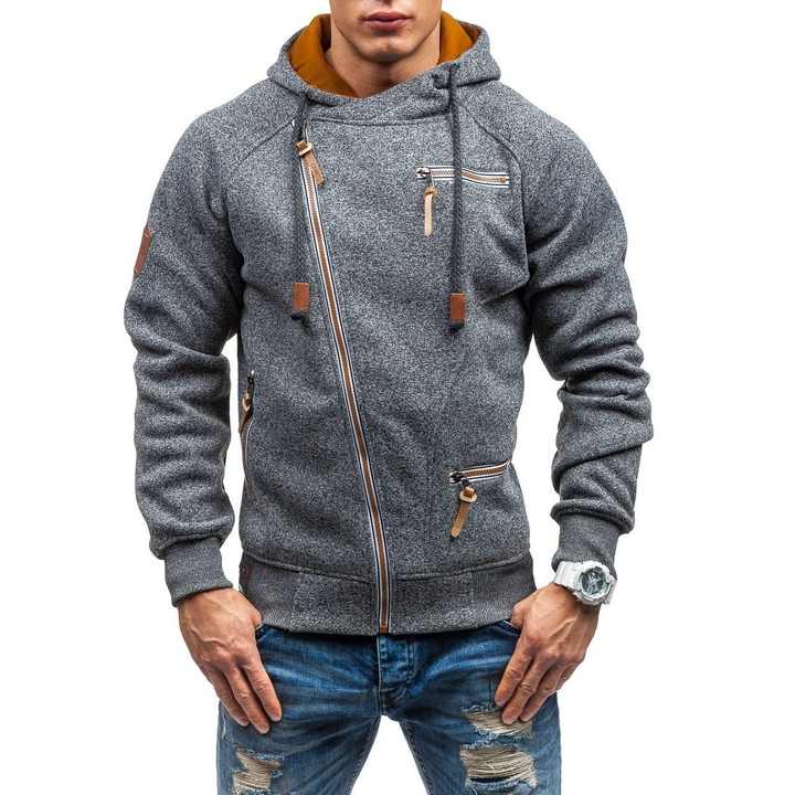 Men's Asymmetric Zip-Up Hoodie with Multiple Zipped Pockets