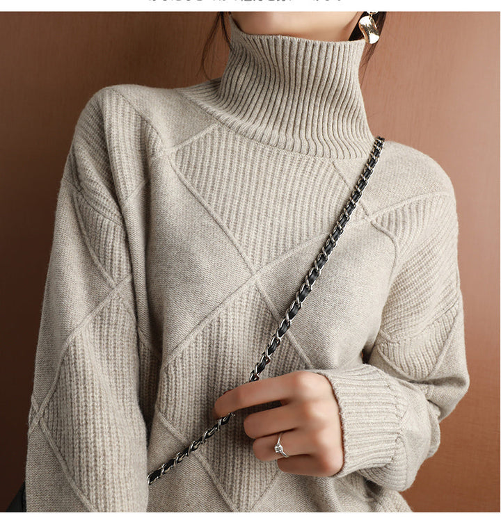 Women's Textured Roll Neck Knit Jumper