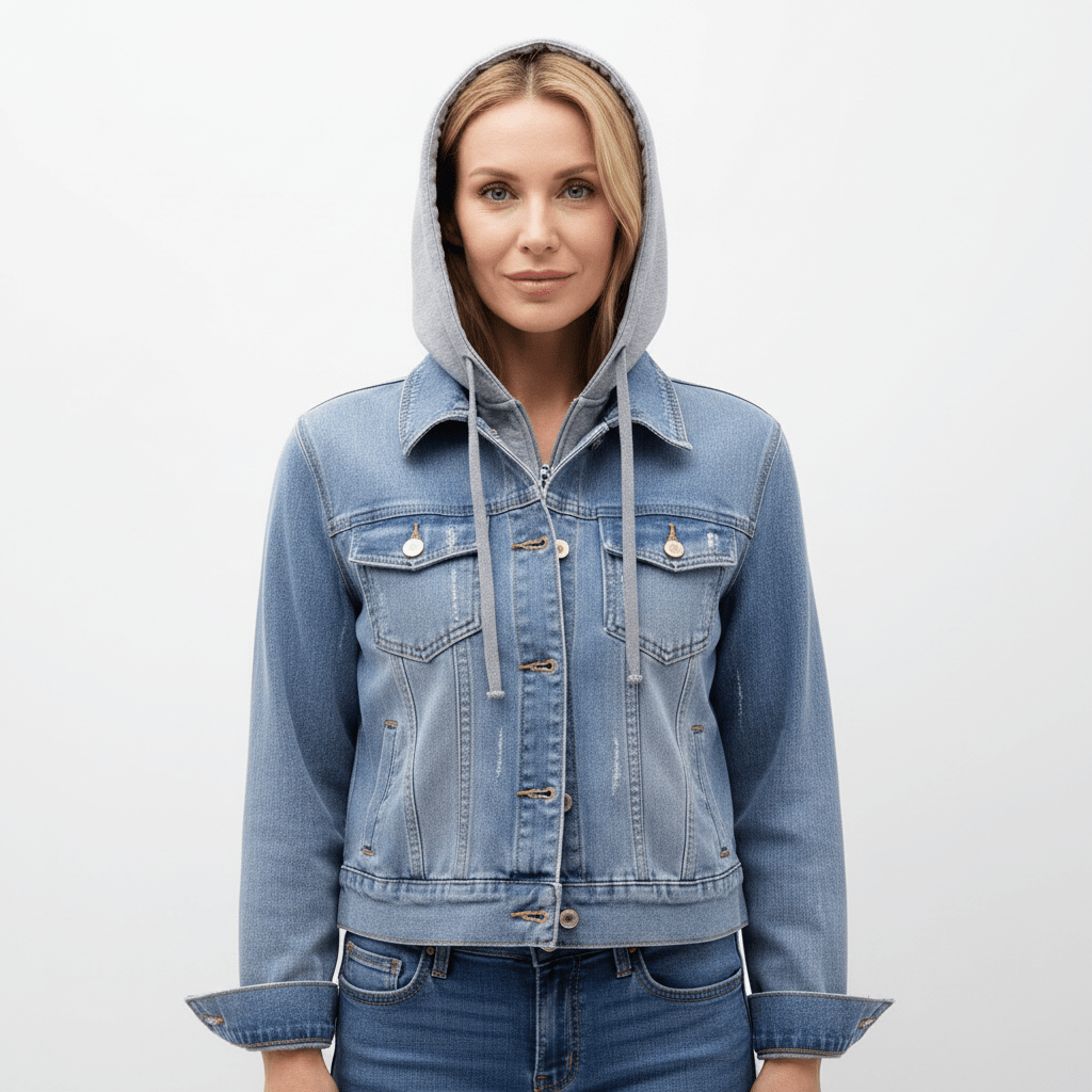 Veste en jean pour femme avec capuche amovible