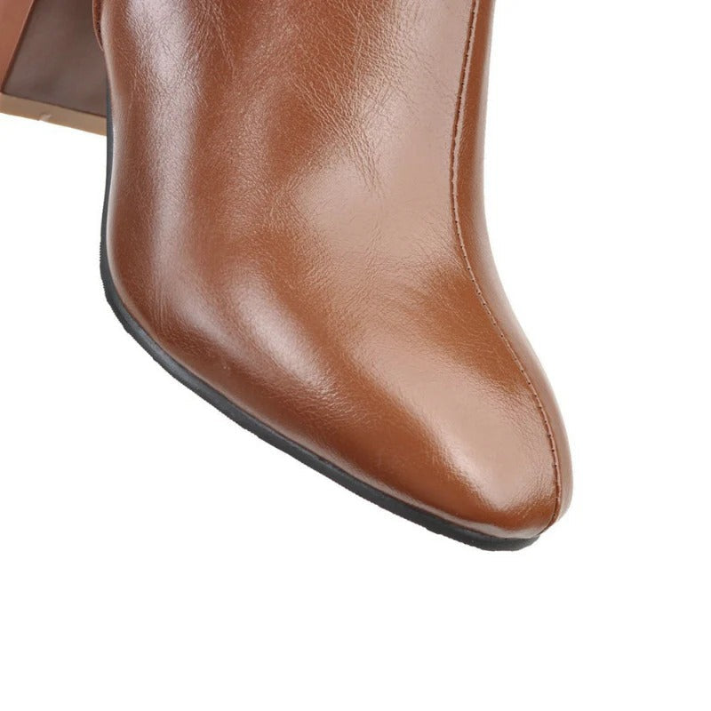 Women's Leather Knee High Boots with Block Heel