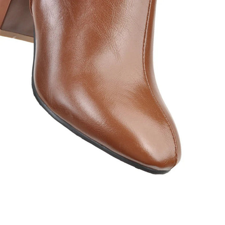 Women's Leather Knee High Boots with Block Heel
