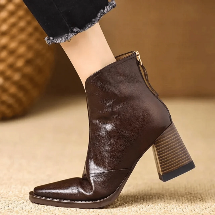 Women's Leather Ankle Boots with Block Heel