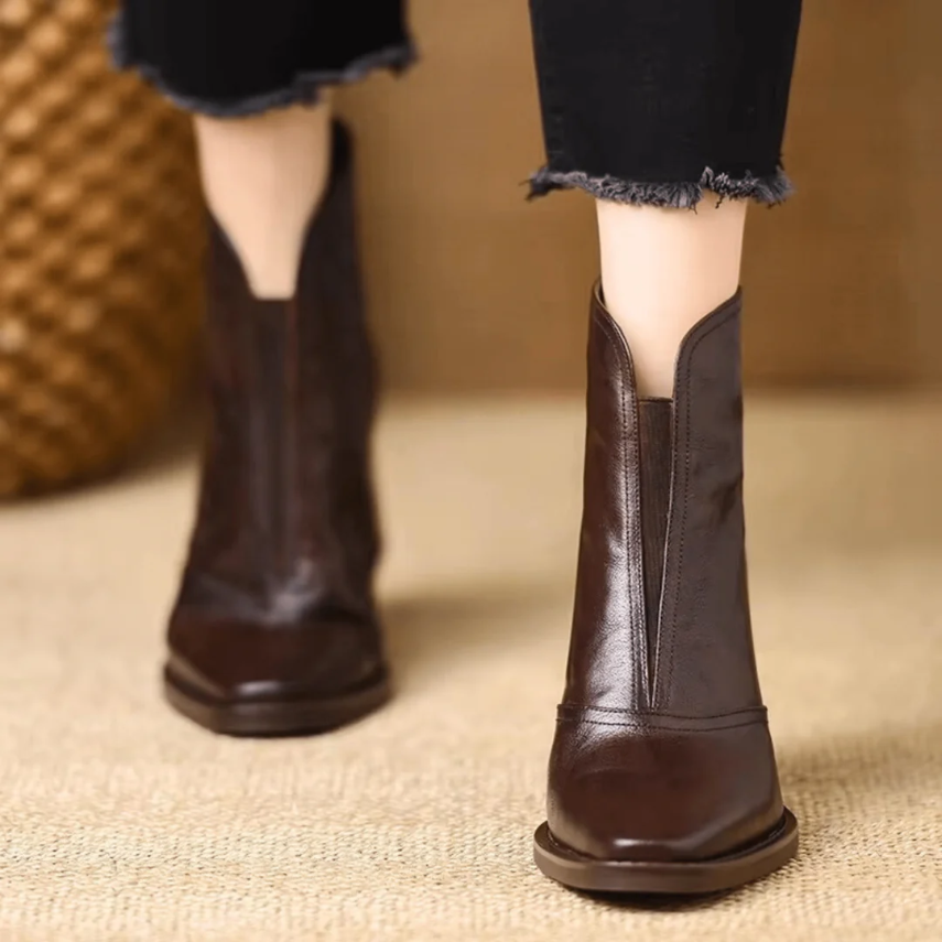 Women's Leather Ankle Boots with Block Heel