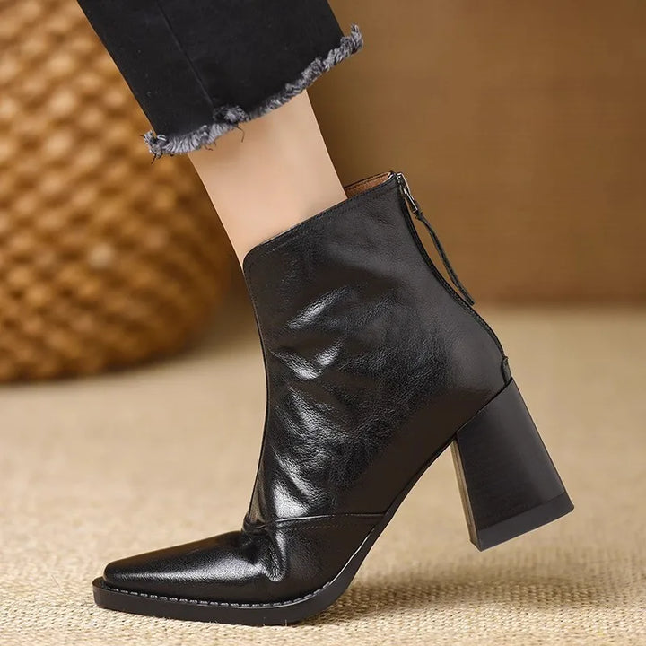 Women's Leather Ankle Boots with Block Heel