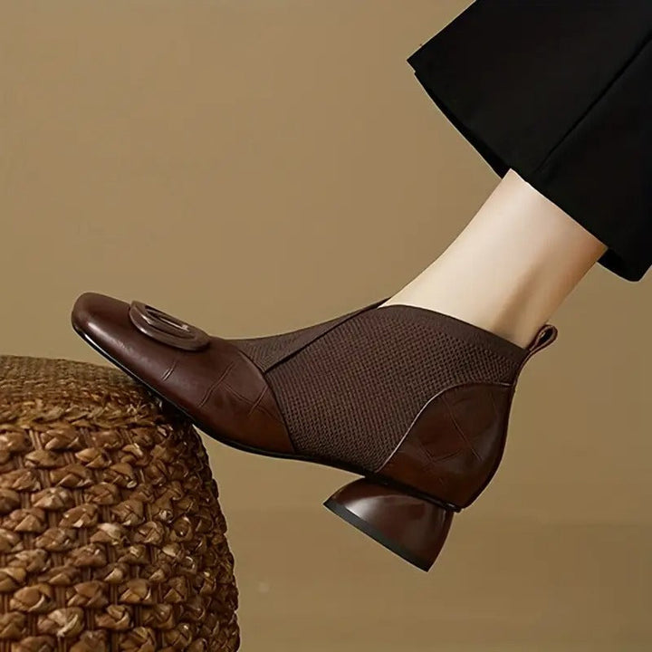 Women's Leather-Look Knit Ankle Boots with Square Toe