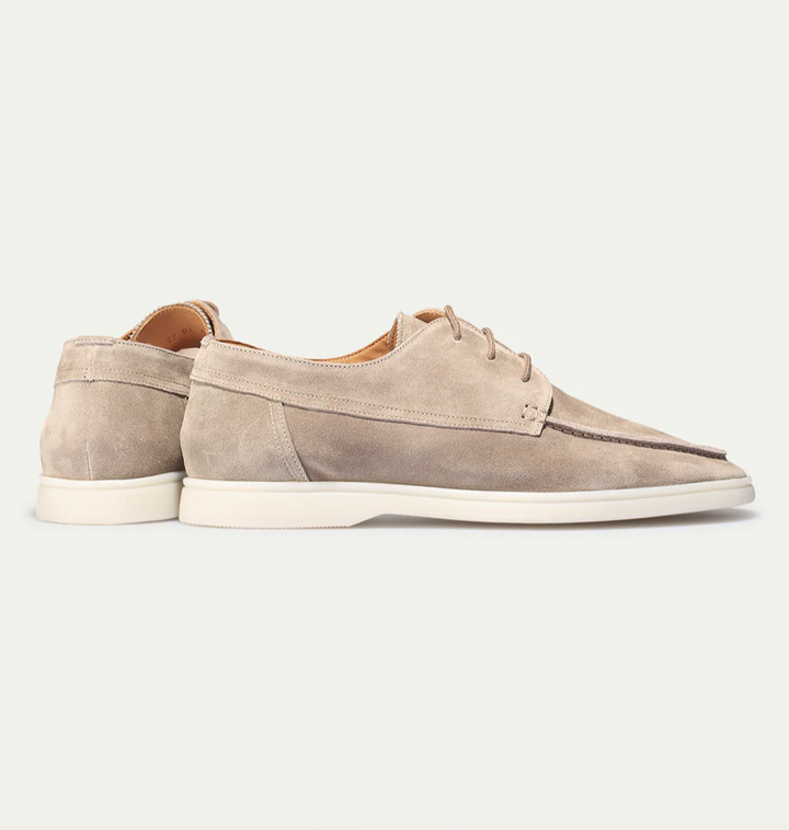 Men's Suede Lace-Up Shoes with Moc-Toe Stitching