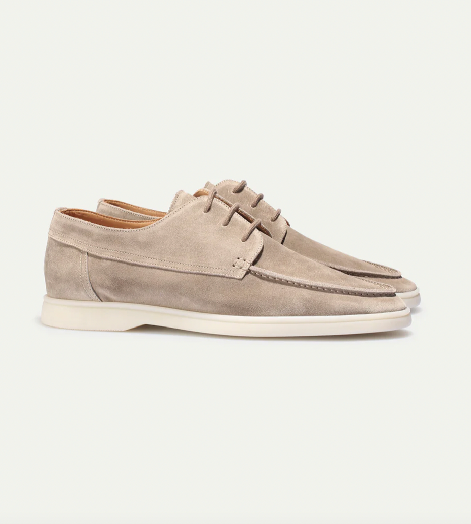Men's Suede Lace-Up Shoes with Moc-Toe Stitching