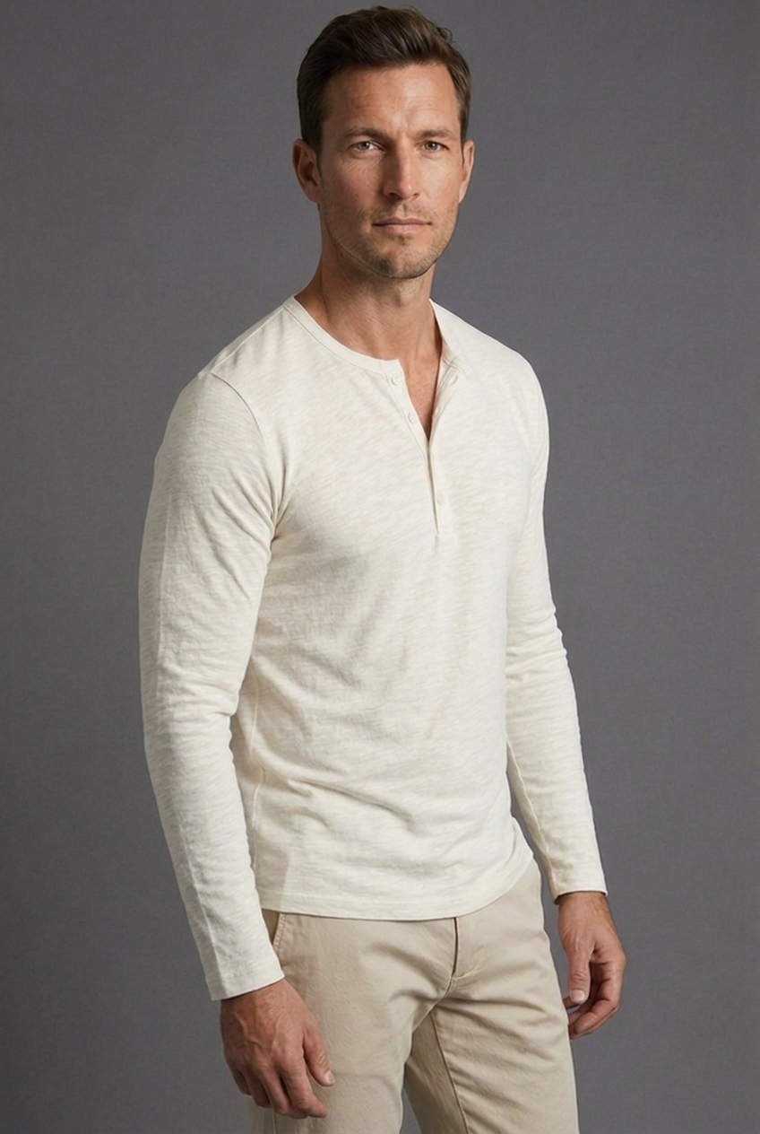 Men's Textured Henley Shirt with Button Placket