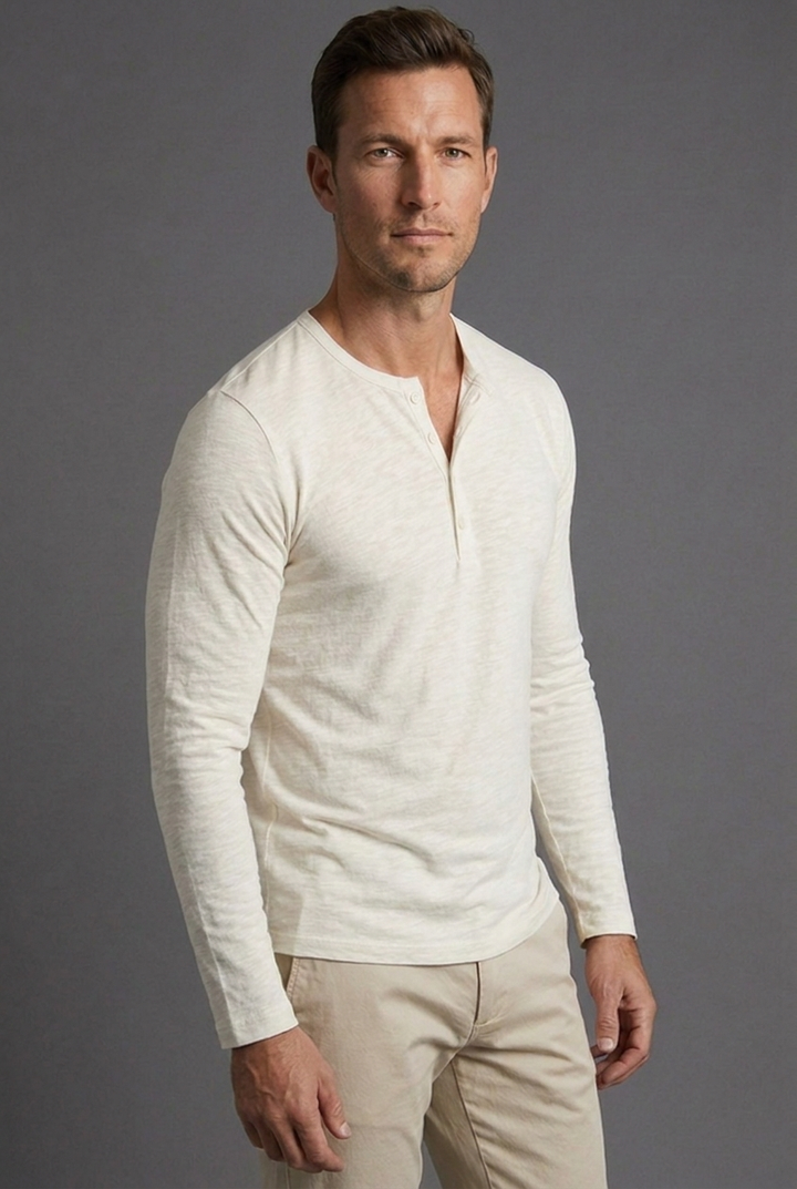 Men's Textured Henley Shirt with Button Placket