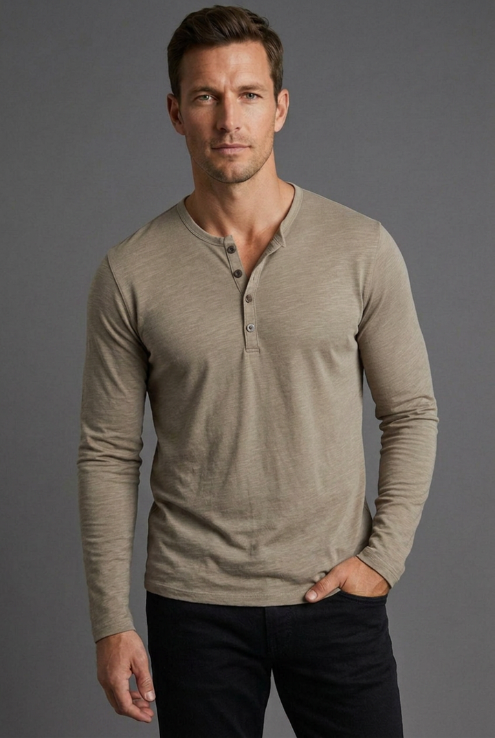 Men's Textured Henley Shirt with Button Placket