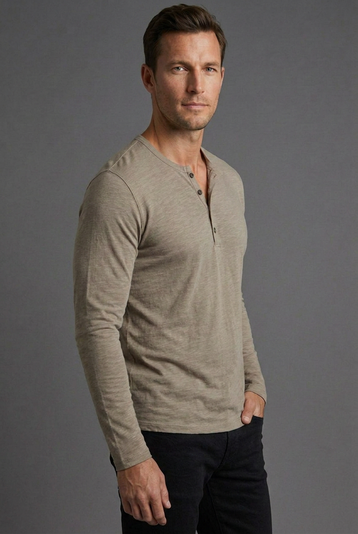 Men's Textured Henley Shirt with Button Placket