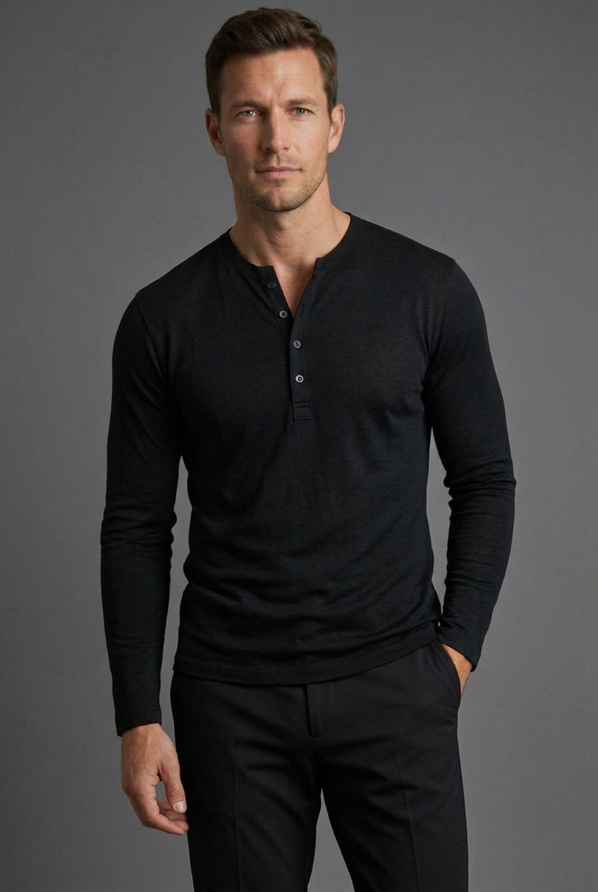 Men's Textured Henley Shirt with Button Placket