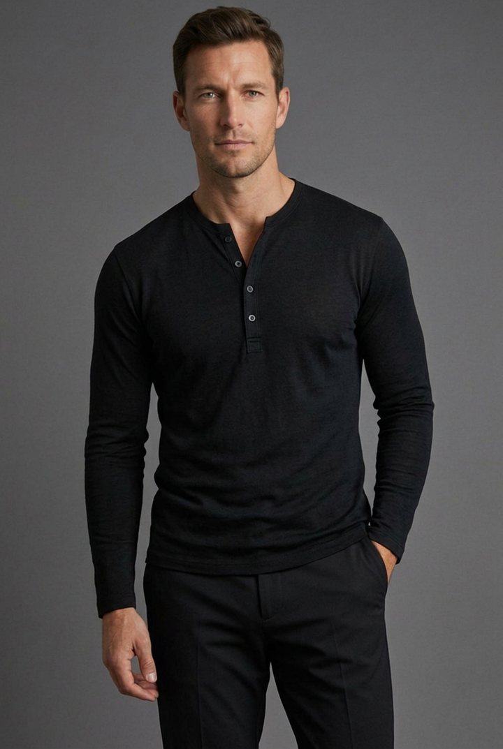 Men's Textured Henley Shirt with Button Placket